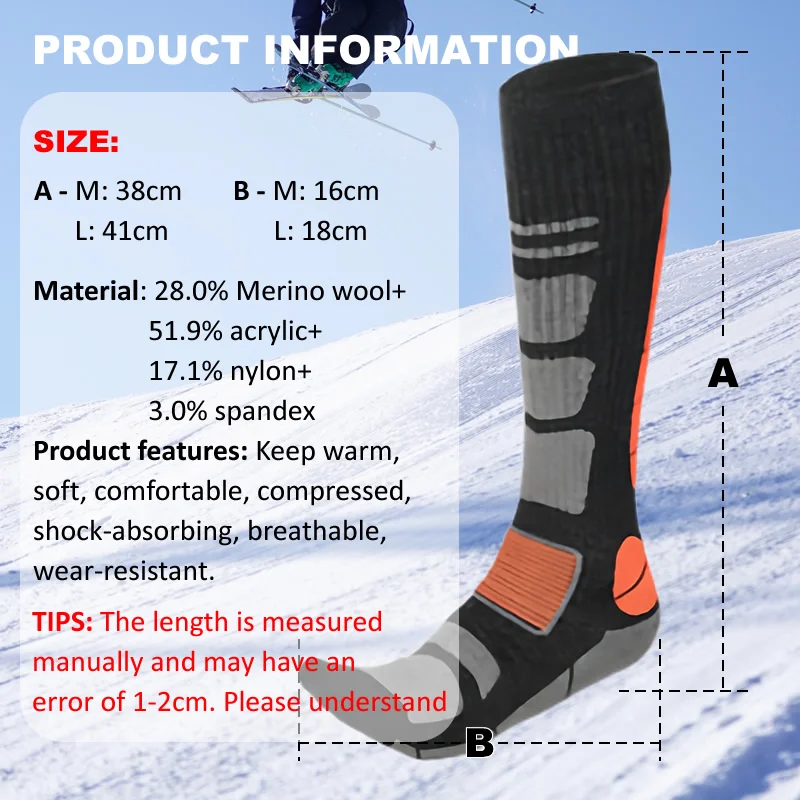 1 Pair Merino Wool Ski Socks M - Thermal Sock Winter ulasan dan harga